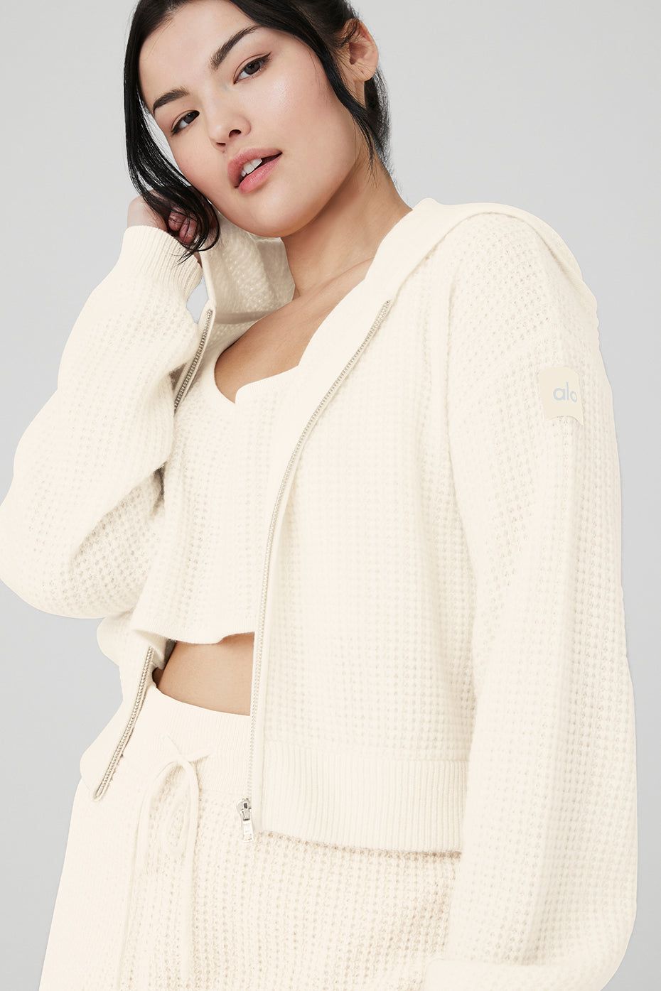 Cashmere Plush Waffle Cropped Tank, Full Zip Hoodie & High-Waist Short Set sold by Alo Yoga product image thumbnail 15