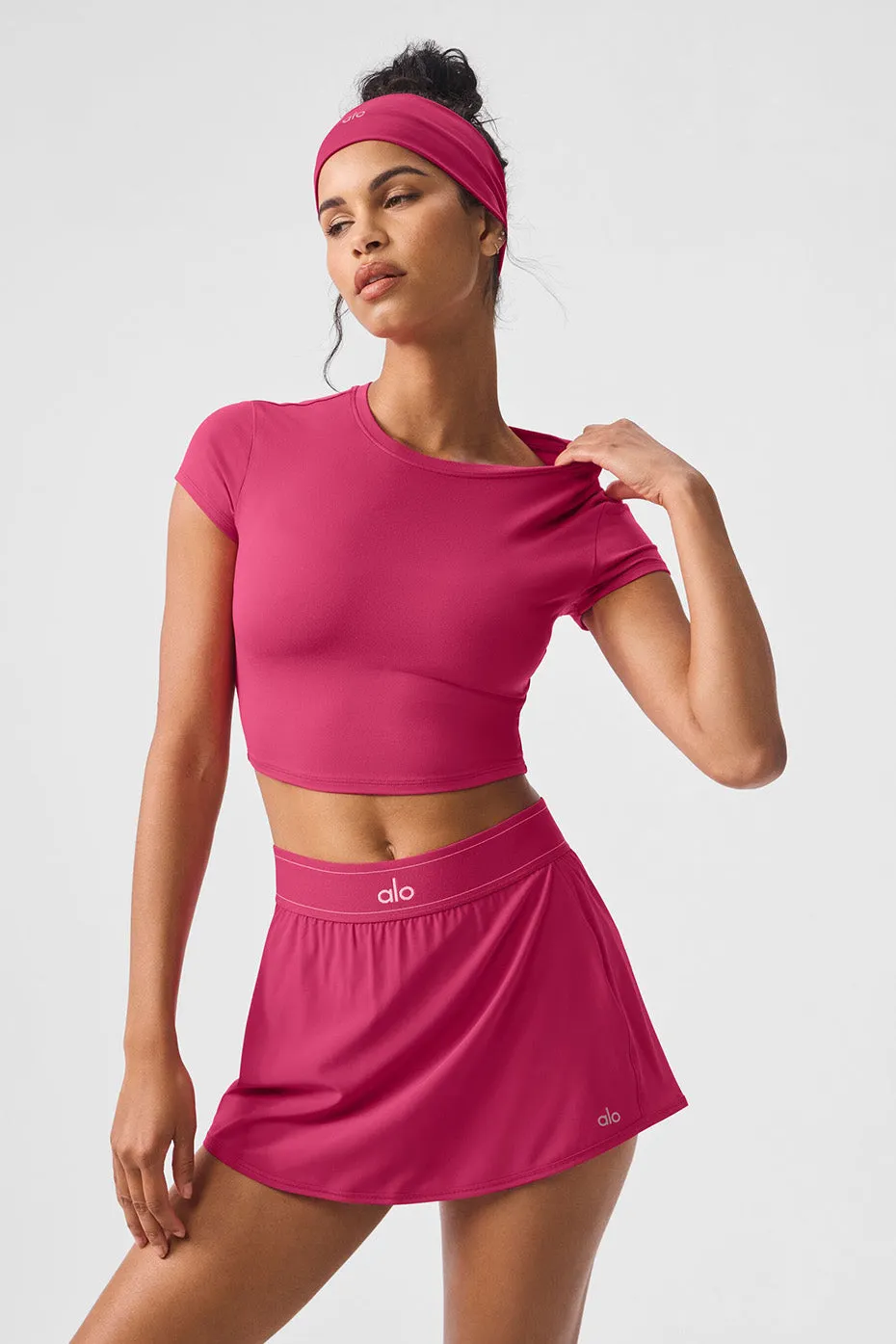 Alosoft Crop Finesse Short Sleeve - Pink Summer Crush sold by Alo Yoga