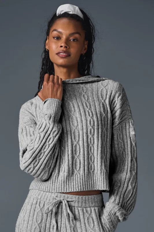 Cable Knit Winter Bliss Hoodie - Athletic Heather Grey sold by Alo Yoga