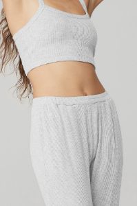 High-Waist Ribbed Whisper Pant - Athletic Heather Grey sold by Alo Yoga