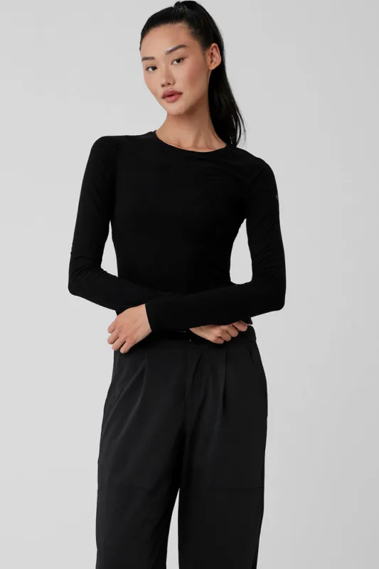 Ribbed Sea Coast Long Sleeve - Black sold by Alo Yoga