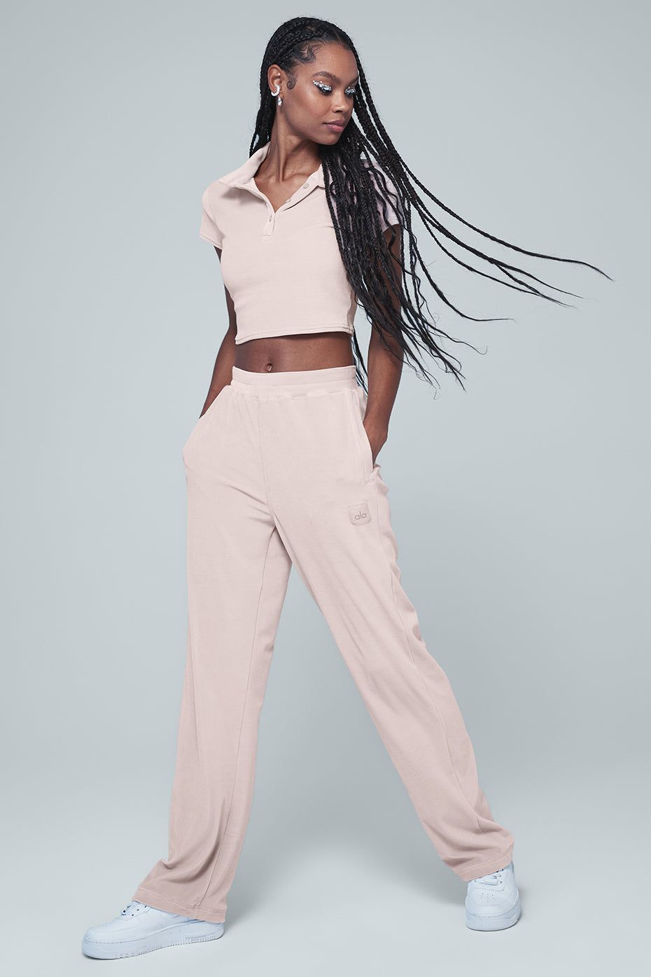 Velour High-Waist Glimmer Wide Leg Pant - Dusty Pink sold by Alo Yoga product image thumbnail 4