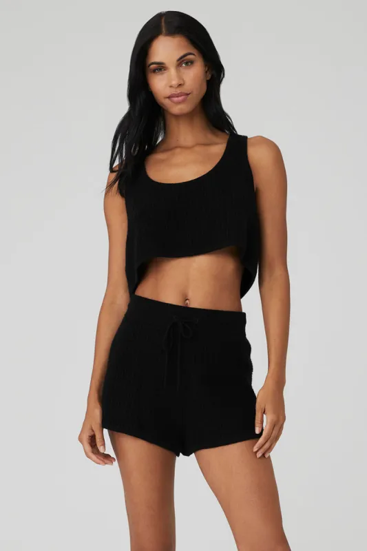Cashmere Plush Waffle Cropped Tank - Black sold by Alo Yoga