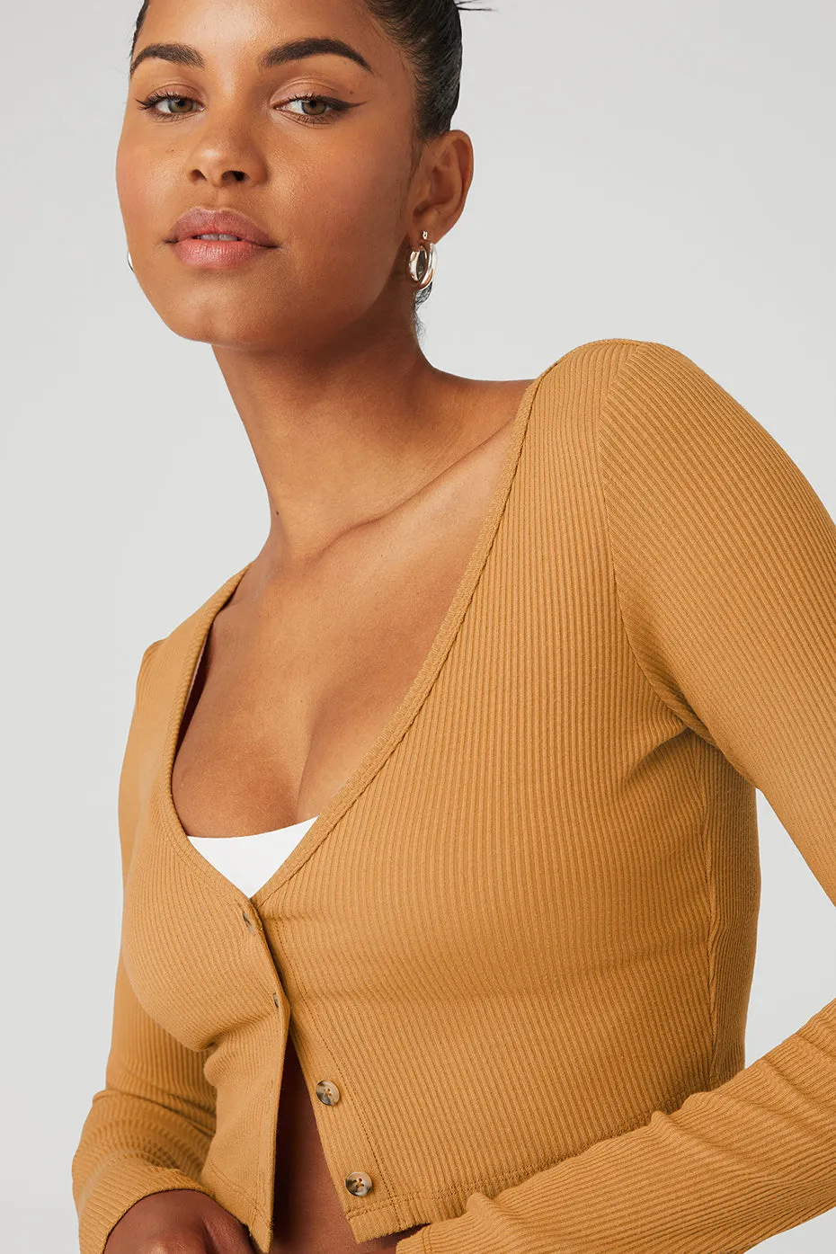 Ribbed Cropped Whisper Cardi - Toffee sold by Alo Yoga product image thumbnail 4