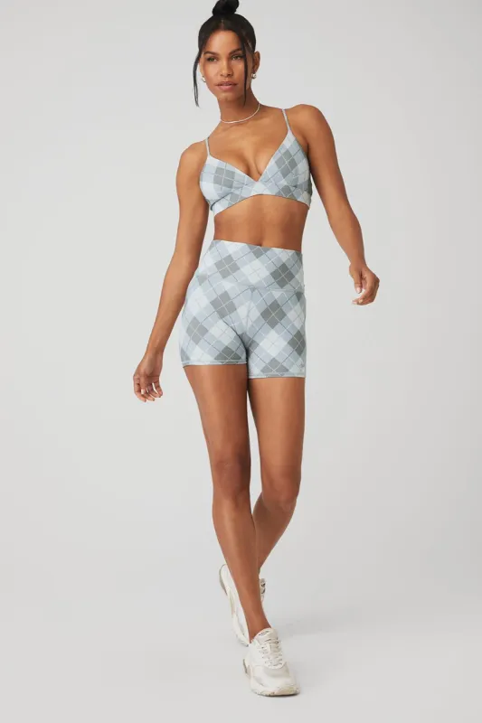 Vapor Argyle Splendor Bra & Vapor High-Waist Argyle Short Set - Gravel/Titanium sold by Alo Yoga