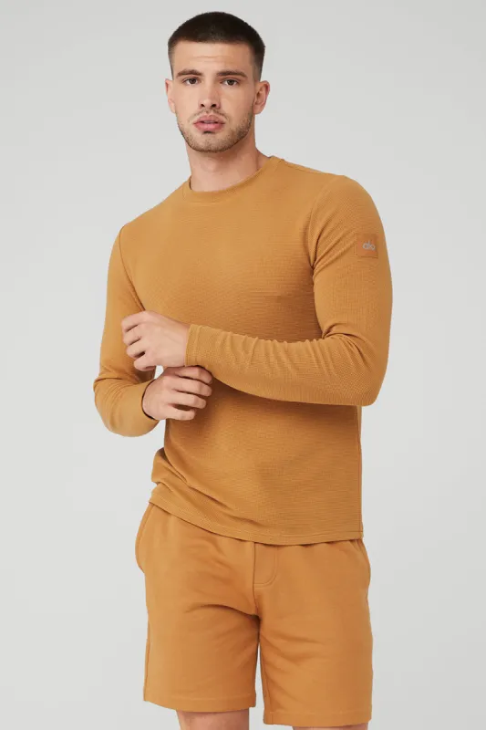 Micro Waffle Fast Break Long Sleeve Tee - Toffee sold by Alo Yoga