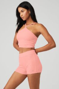 Goddess Ribbed Cross Crop Top - Strawberry Lemonade sold by Alo Yoga