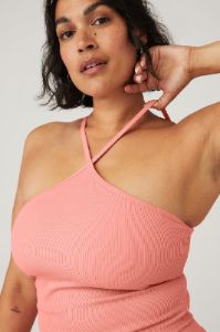 Goddess Ribbed Cross Crop Top - Strawberry Lemonade sold by Alo Yoga