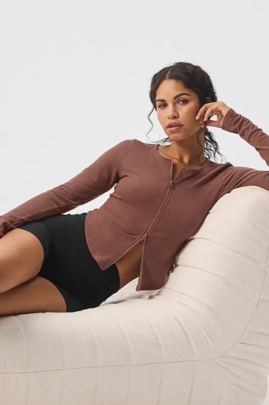 Ribbed Stardust Long Sleeve - Chestnut sold by Alo Yoga