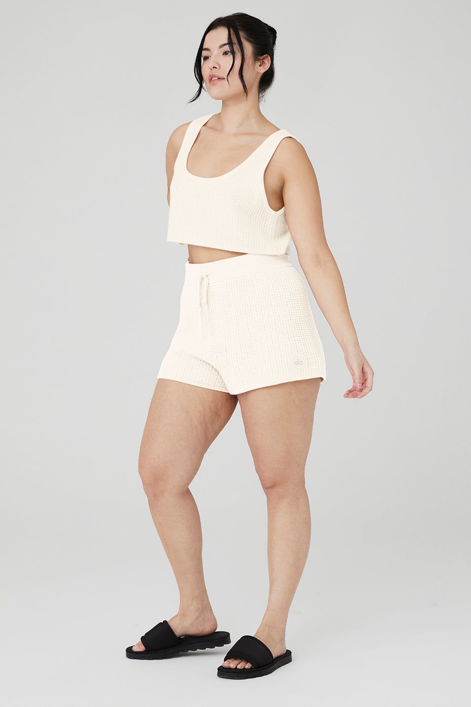 Cashmere Plush Waffle Cropped Tank & Cashmere High-Waist Plush Waffle Short Set - Ivory sold by Alo Yoga product image thumbnail 7