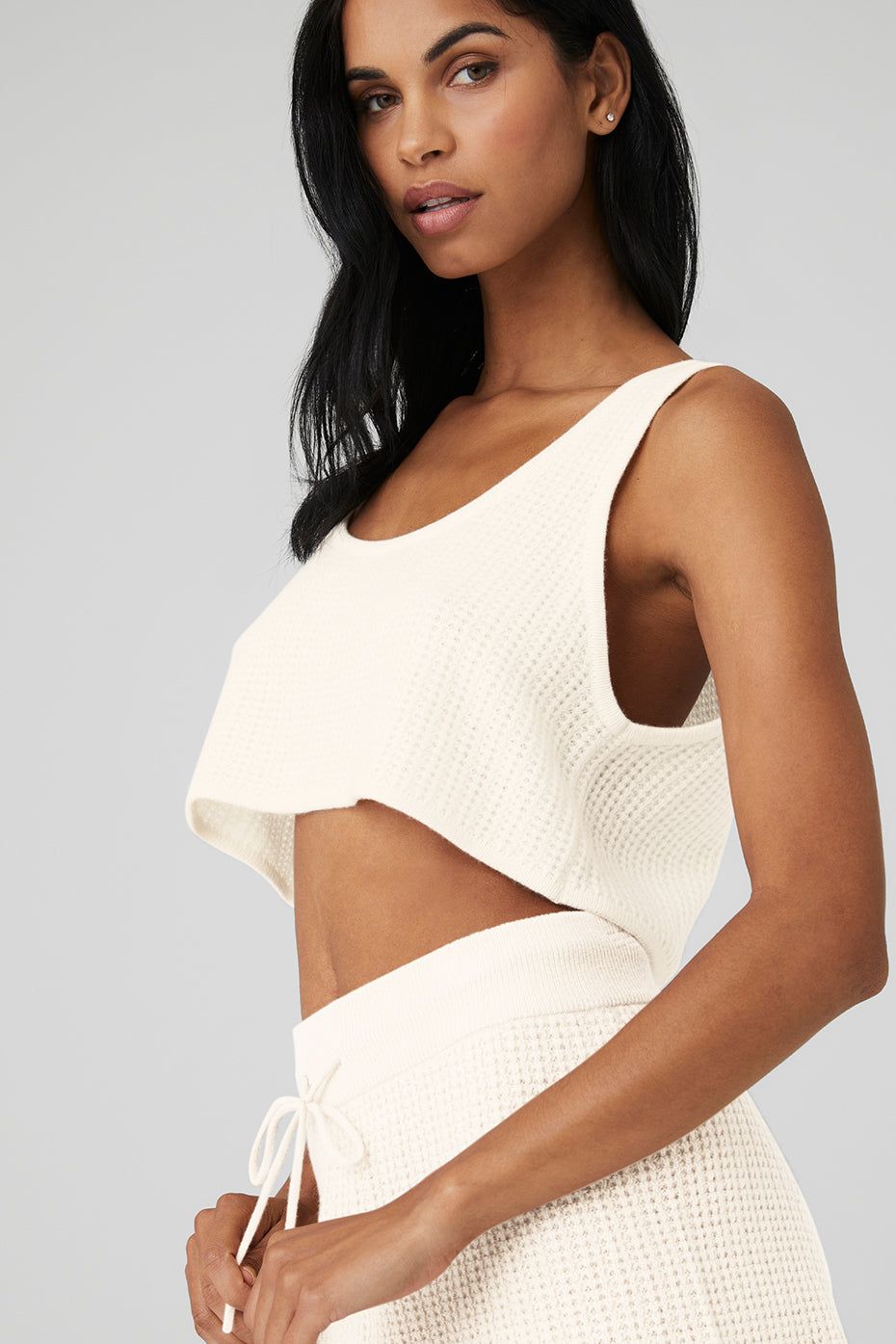 Cashmere Plush Waffle Cropped Tank & Cashmere High-Waist Plush Waffle Short Set - Ivory sold by Alo Yoga product image thumbnail 4