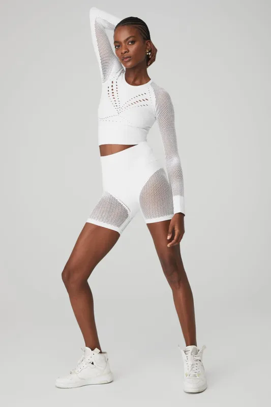 Seamless Open Air Long Sleeve & Seamless High-Waist Limitless Open Air Short Set - White sold by Alo Yoga