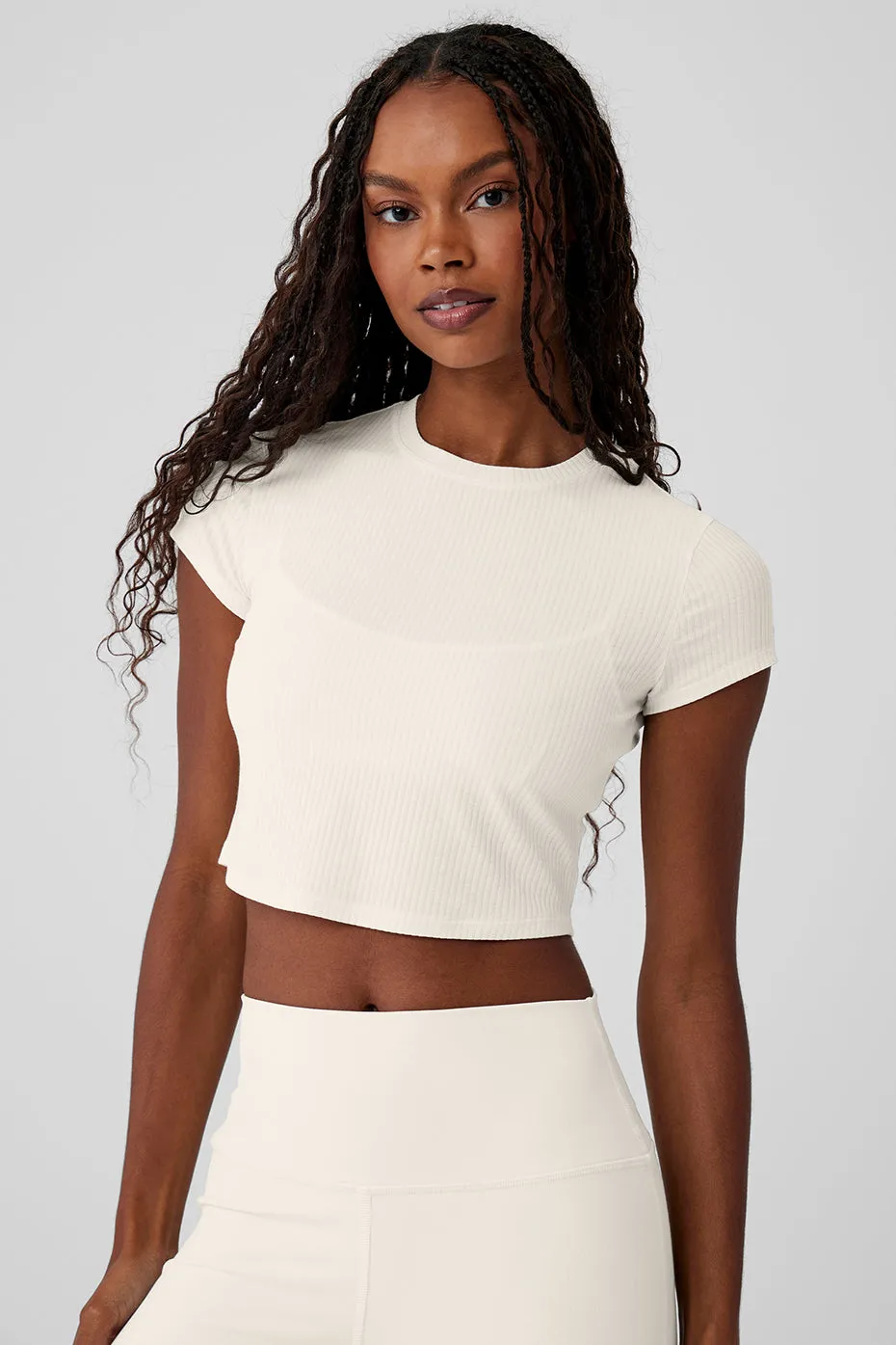Ribbed Sea Coast Cropped Short Sleeve Tee - Ivory sold by Alo Yoga product image thumbnail 5