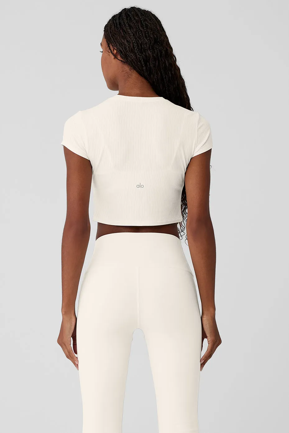 Ribbed Sea Coast Cropped Short Sleeve Tee - Ivory sold by Alo Yoga product image thumbnail 2