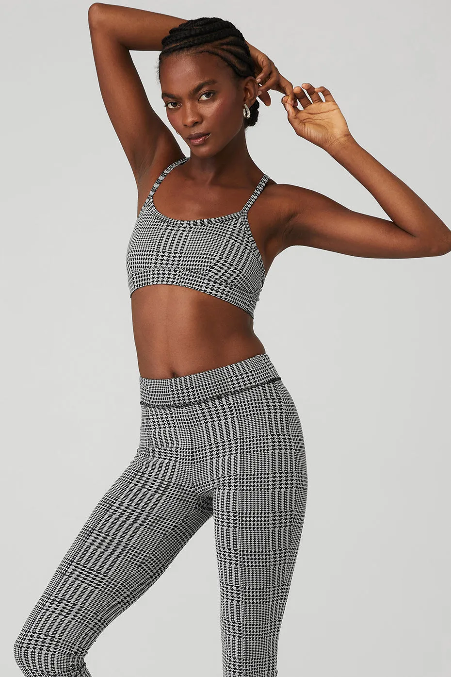 Jacquard Glenplaid Gratitude Bra - Titanium/Black sold by Alo Yoga