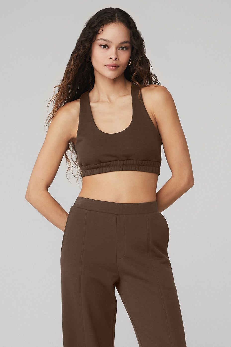 Scoop Neck Sweatshirt Bra - Espresso sold by Alo Yoga