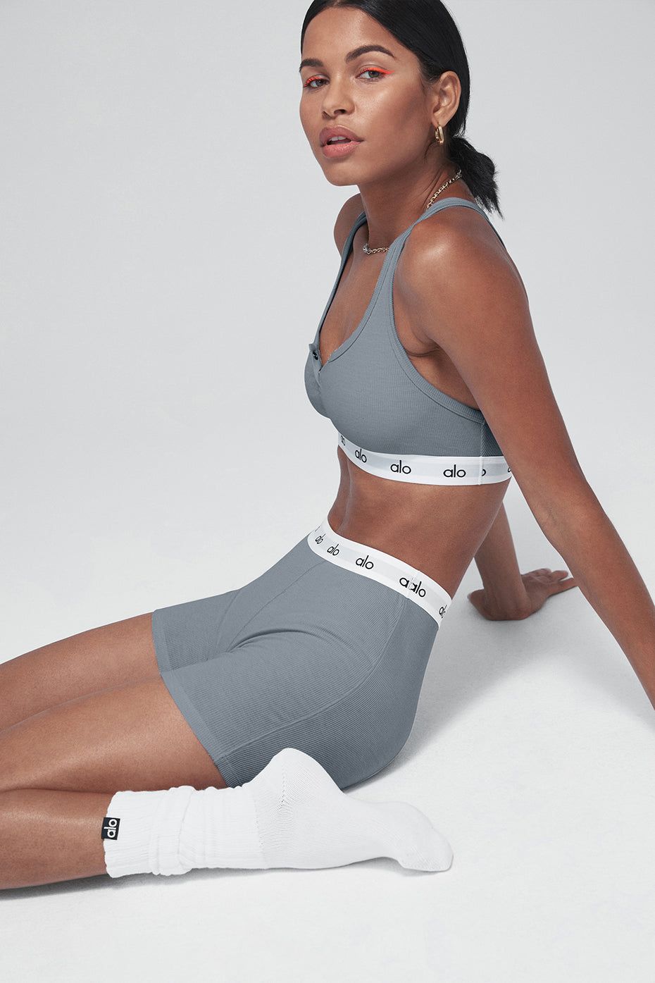 Icon Ribbed Henley Bra - Steel Blue sold by Alo Yoga product image thumbnail 5