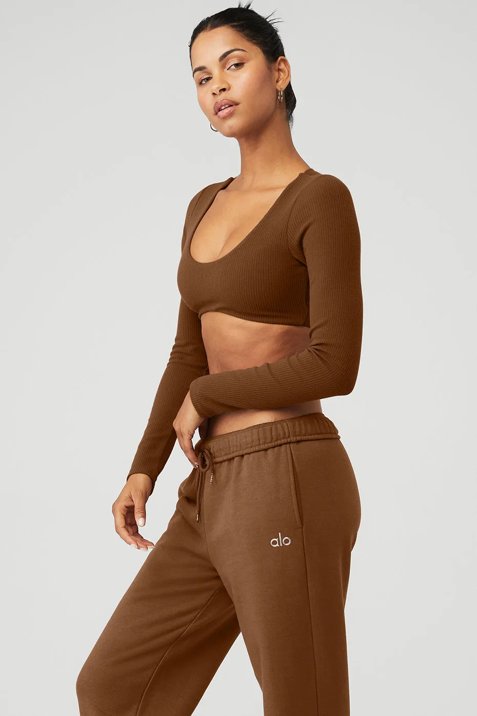 Ribbed Defined Long Sleeve Bra - Cinnamon Brown sold by Alo Yoga product image thumbnail 3