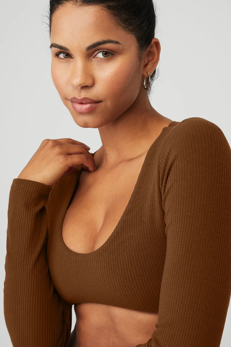 Ribbed Defined Long Sleeve Bra - Cinnamon Brown sold by Alo Yoga product image thumbnail 4