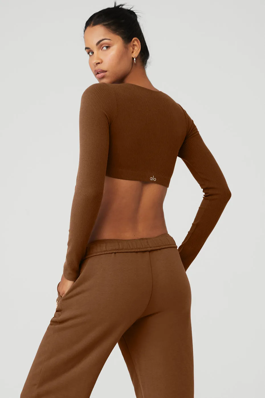 Ribbed Defined Long Sleeve Bra - Cinnamon Brown sold by Alo Yoga product image thumbnail 2