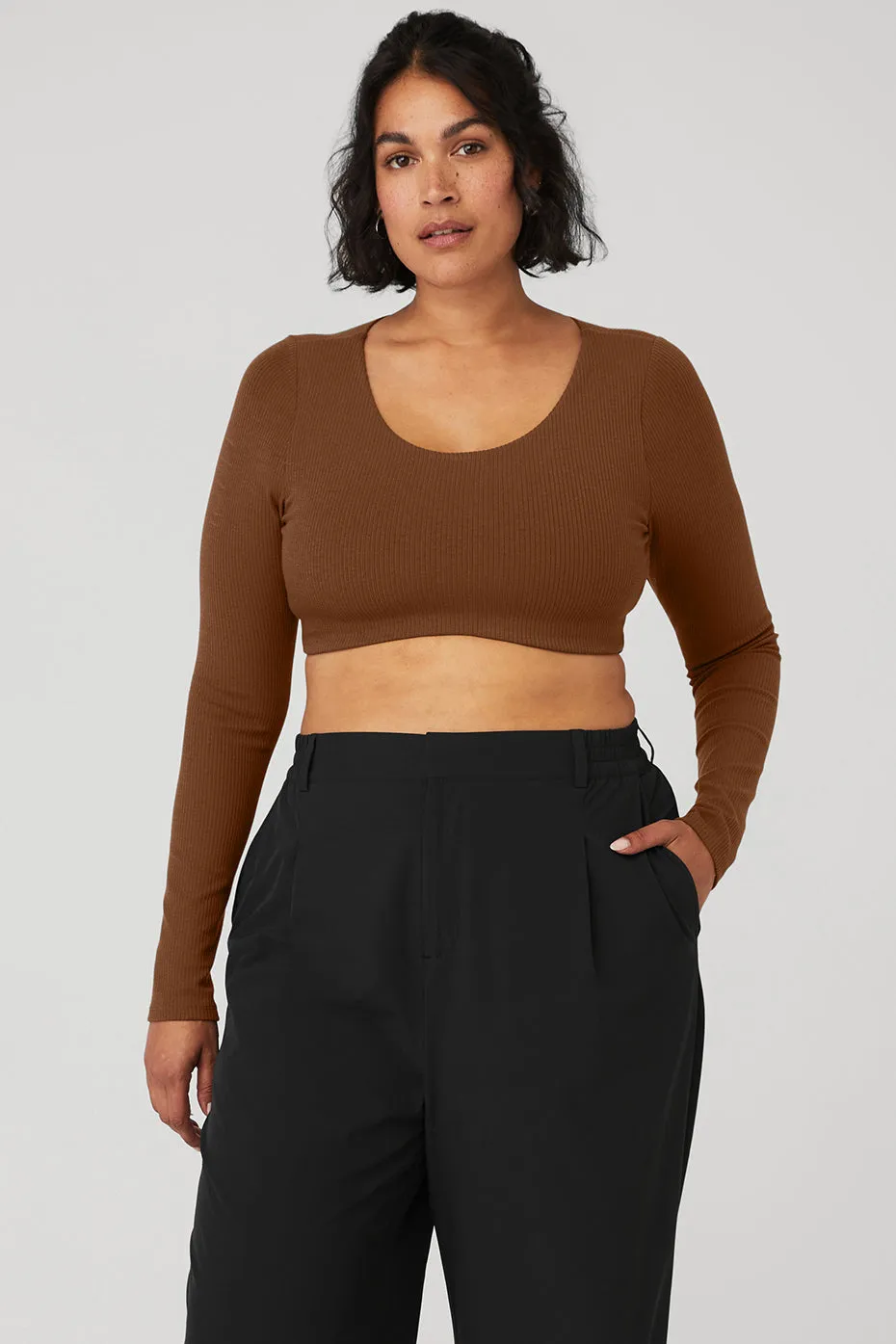 Ribbed Defined Long Sleeve Bra - Cinnamon Brown sold by Alo Yoga product image thumbnail 5
