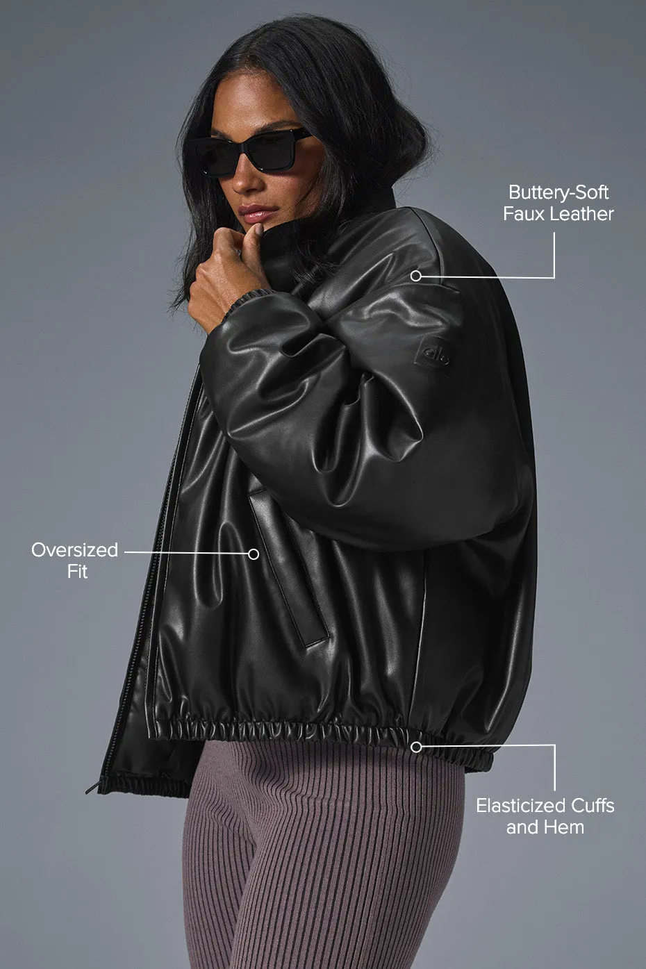 Faux Leather Premier Bomber - Black sold by Alo Yoga product image thumbnail 2