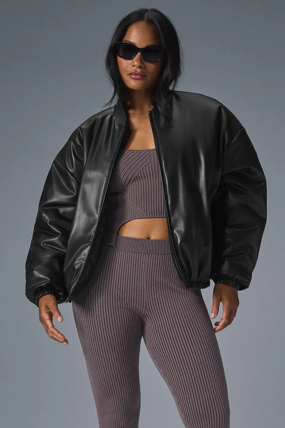 Faux Leather Premier Bomber - Black sold by Alo Yoga product image thumbnail 4