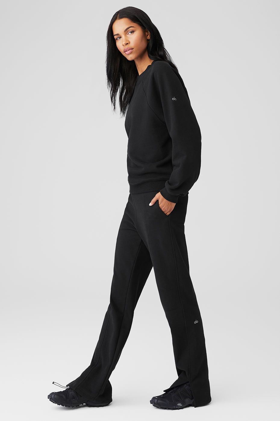 Heavy Weight Free Time Crew Neck Pullover & High-Waist Free Time Straight Leg Sweatpant Set - Black sold by Alo Yoga product image thumbnail 2