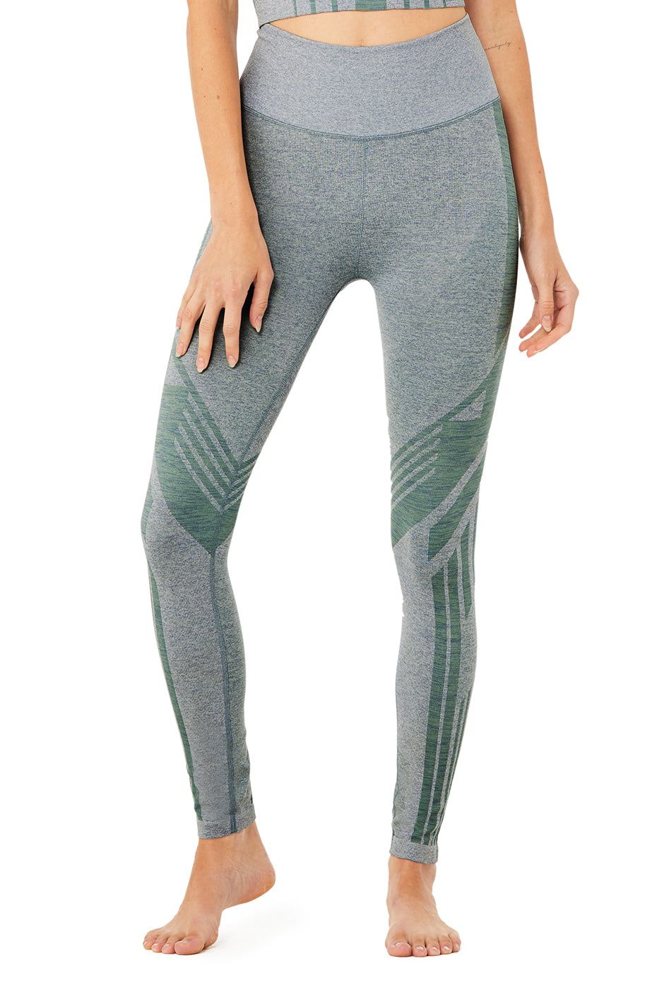 7/8 High-Waist Seamless Tempo Legging - Blue Haze Heather/Sprout Heather sold by Alo Yoga
