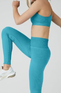 Seamless High-Waist Ribbed Legging - Blue Splash sold by Alo Yoga