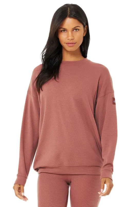 Micro Waffle Relaxation Pullover - Chestnut sold by Alo Yoga