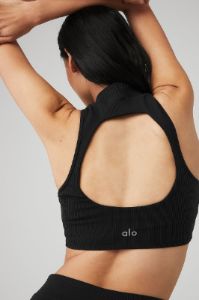 Goddess Rib Cropped Dynamite Tank & Goddess Ribbed High-Waist Hot Short Set - Black sold by Alo Yoga