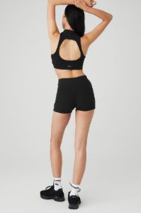 Goddess Rib Cropped Dynamite Tank & Goddess Ribbed High-Waist Hot Short Set - Black sold by Alo Yoga