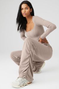 Soft Sculpt Long Sleeve & Ruched Soft Sculpt Pant Set - Taupe sold by Alo Yoga