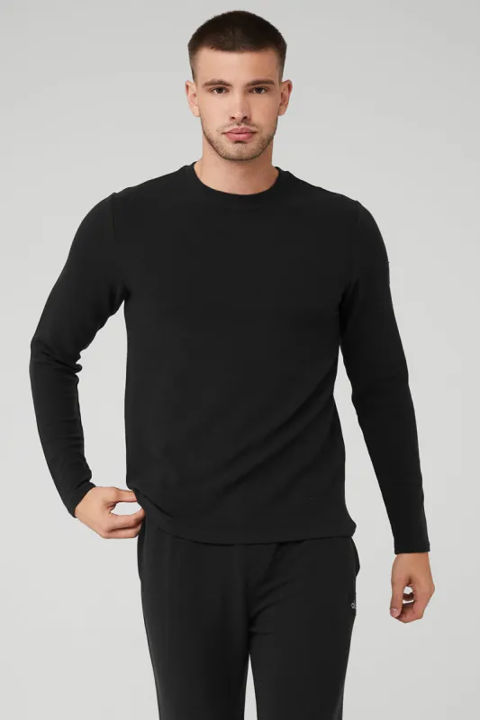 Micro Waffle Fast Break Long Sleeve Tee - Black sold by Alo Yoga