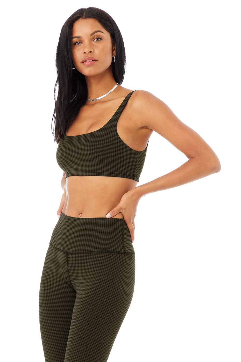 Micro Houndstooth Bra - Dark Olive/Black sold by Alo Yoga product image thumbnail 2