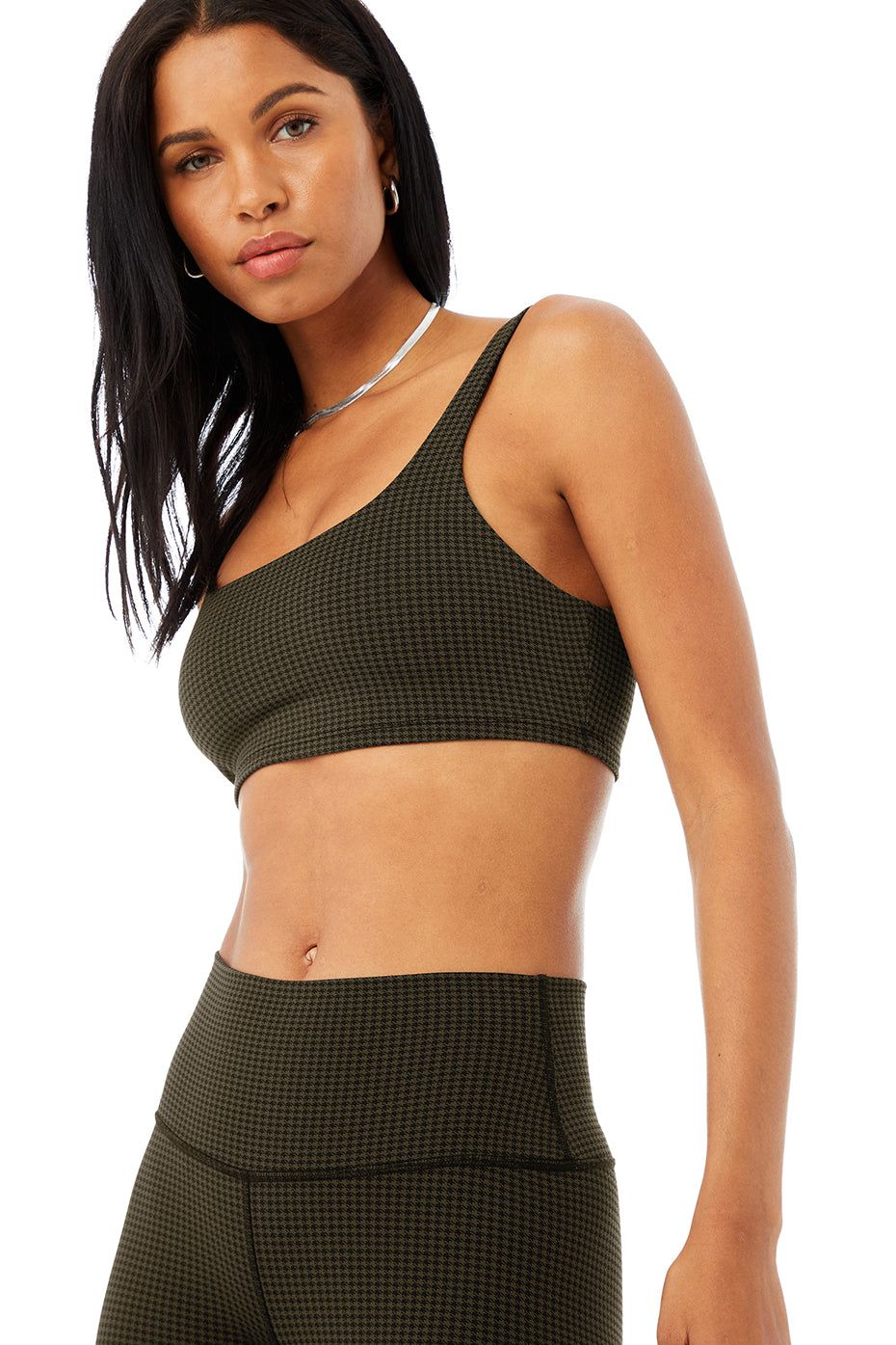 Micro Houndstooth Bra - Dark Olive/Black sold by Alo Yoga product image thumbnail 4