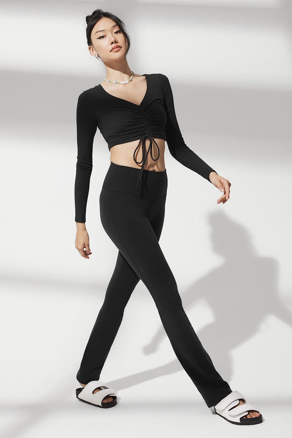 Ribbed Cinch Cropped Long Sleeve - Black sold by Alo Yoga product image thumbnail 6
