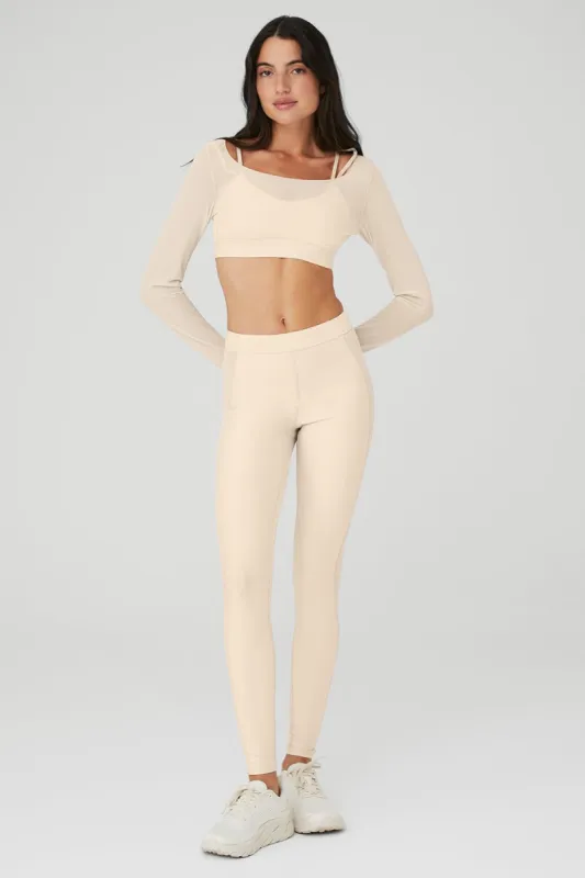 Airlift Long Sleeve Ballet Dream Bra & Airlift High-Waist Ballet Dream Legging Set - Macadamia sold by Alo Yoga