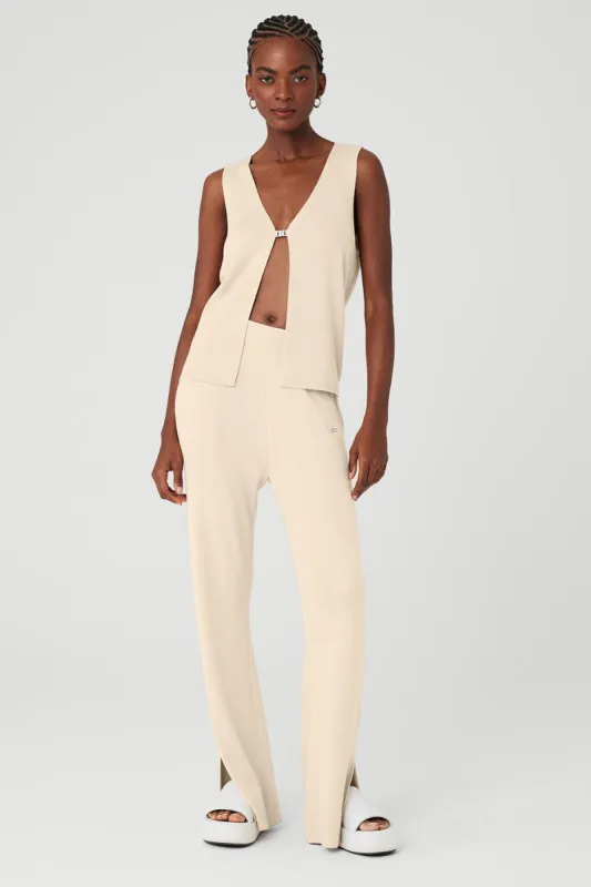 Knit Salana Tank & Knit High-Waist Salana Wide Leg Pant Set - Macadamia sold by Alo Yoga