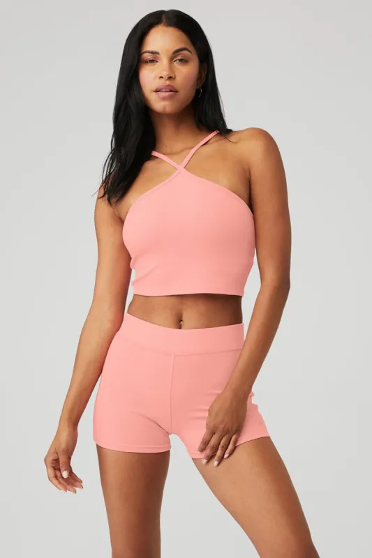 Goddess Ribbed Cross Crop Top - Strawberry Lemonade sold by Alo Yoga