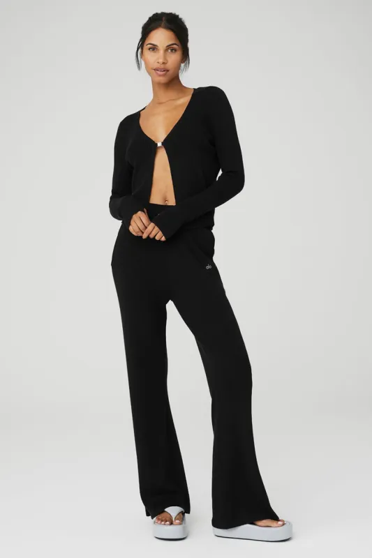 Knit Salana Cardigan & Knit High-Waist Salana Wide Leg Pant Set - Black sold by Alo Yoga