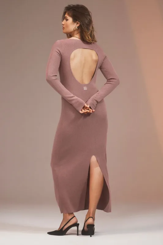 Ribbed Silk Cashmere Plaisir Long Sleeve Dress - Smoky Quartz sold by Alo Yoga