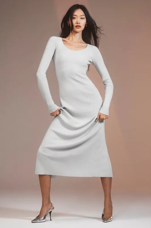 Ribbed Silk Cashmere Plaisir Long Sleeve Dress - Soft Grey sold by Alo Yoga