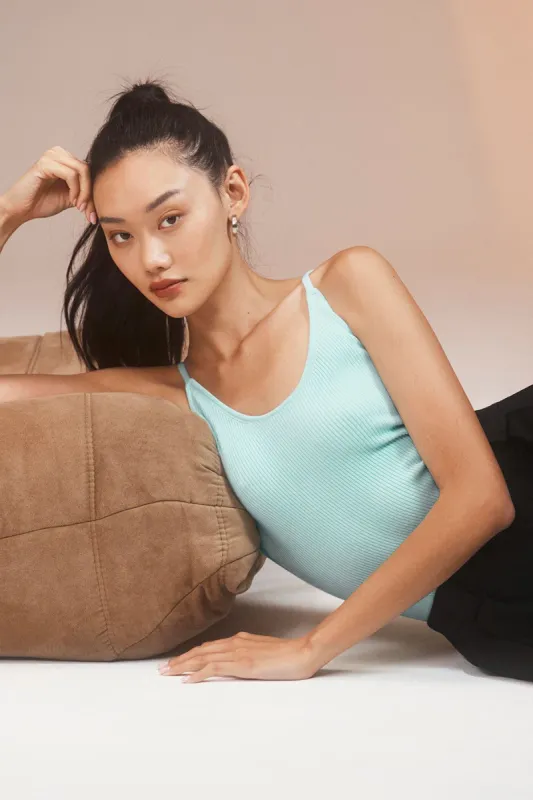 Ribbed Silk Cashmere Plaisir Bodysuit - Icy Blue sold by Alo Yoga