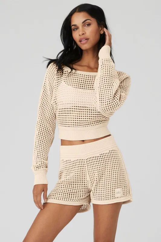 Open-Knit Cropped Chase The Sun Coverup - Macadamia sold by Alo Yoga