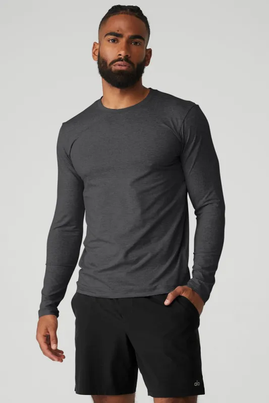 Conquer Reform Crewneck Long Sleeve - Dark Heather Grey sold by Alo Yoga