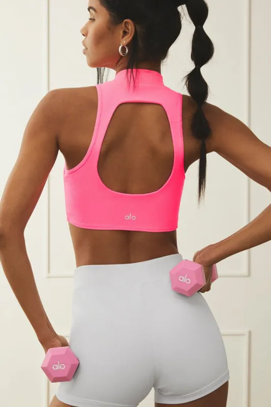 Goddess Rib Cropped Dynamite Tank - Fluorescent Pink Coral sold by Alo Yoga
