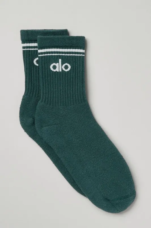 Unisex Half-Crew Throwback Sock - Midnight Green/White sold by Alo Yoga