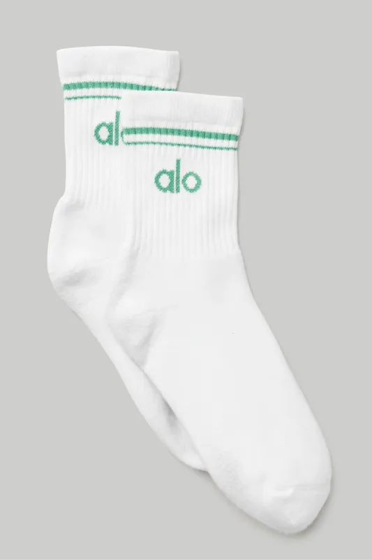 Unisex Half-Crew Throwback Sock - White/Lettuce sold by Alo Yoga